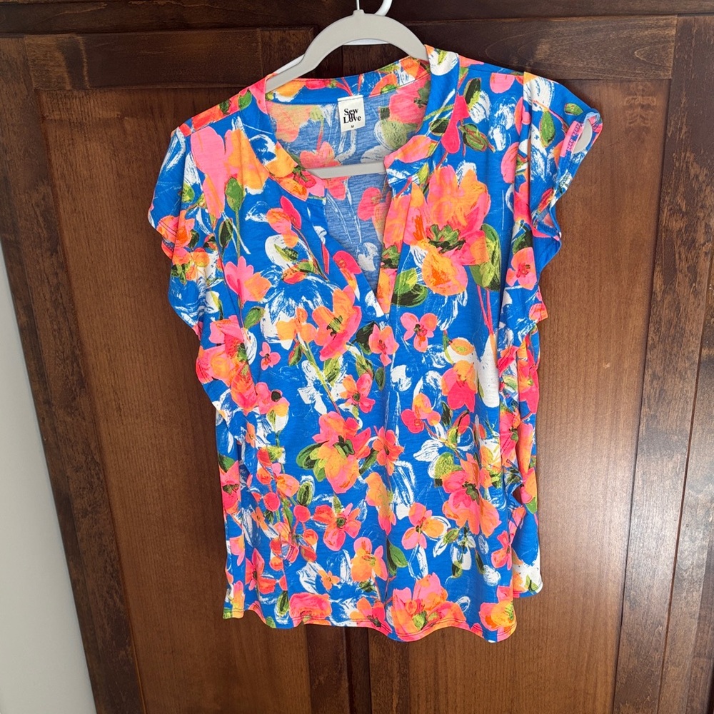 Sew In Love Vibrant Floral Blouse - Blue and Pink